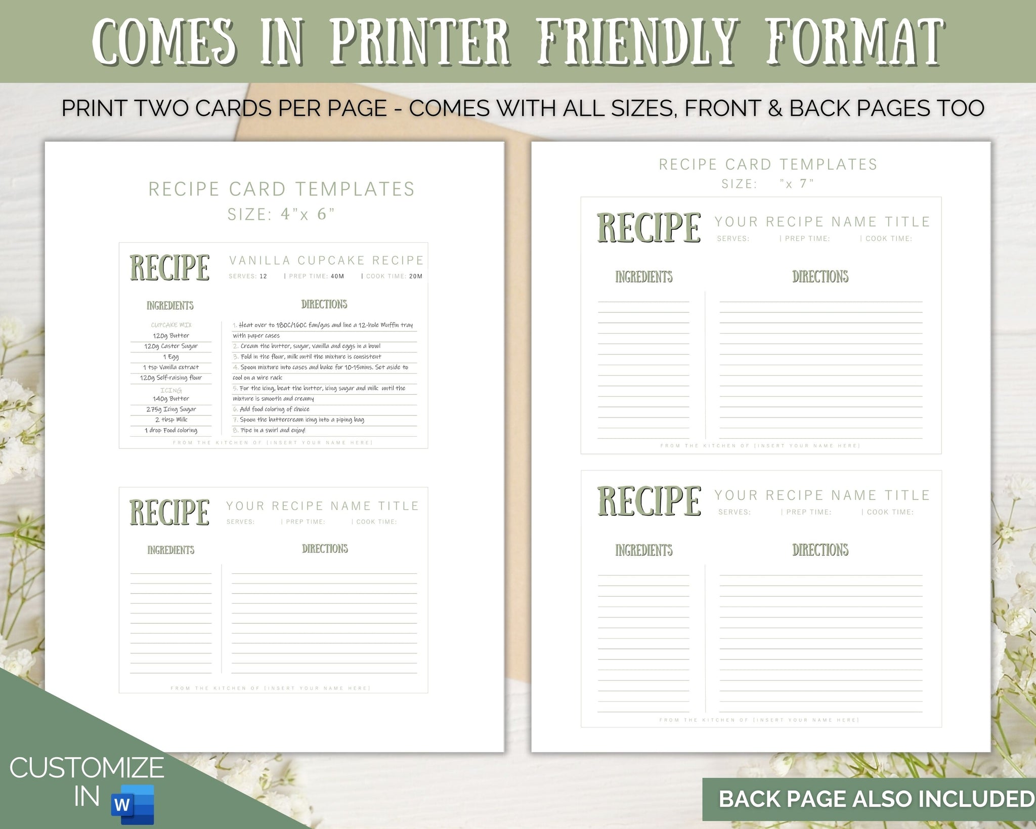 EDITABLE Recipe Card Template Printable | Style 10