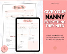 Load image into Gallery viewer, Nanny Schedule, Notes &amp; Report Template for Baby | Babysitter Info Hiring Guide, Nanny Checklist &amp; Planner, Baby Daily Log | Pink Watercolor
