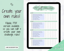 Load image into Gallery viewer, EDITABLE 75 SOFT Challenge Tracker | 75soft Printable Challenge, Fitness &amp; Health Planner | Green Watercolor
