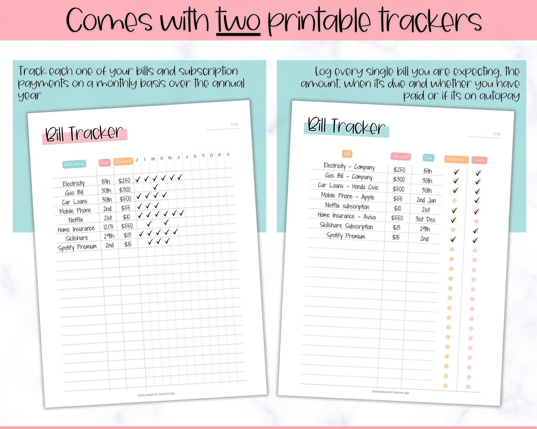 Bill Tracker, Bill Payment Printables