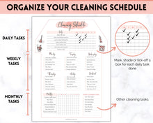 Load image into Gallery viewer, Editable House Shape Cleaning Schedule &amp; Housekeeping Checklist for House Chores | Pink Watercolor
