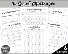 Load image into Gallery viewer, No Spend Challenge BUNDLE | Printable 30 day, 60 day, 90 day Savings Challenge &amp; Monthly Spending Tracker | Mono Swash
