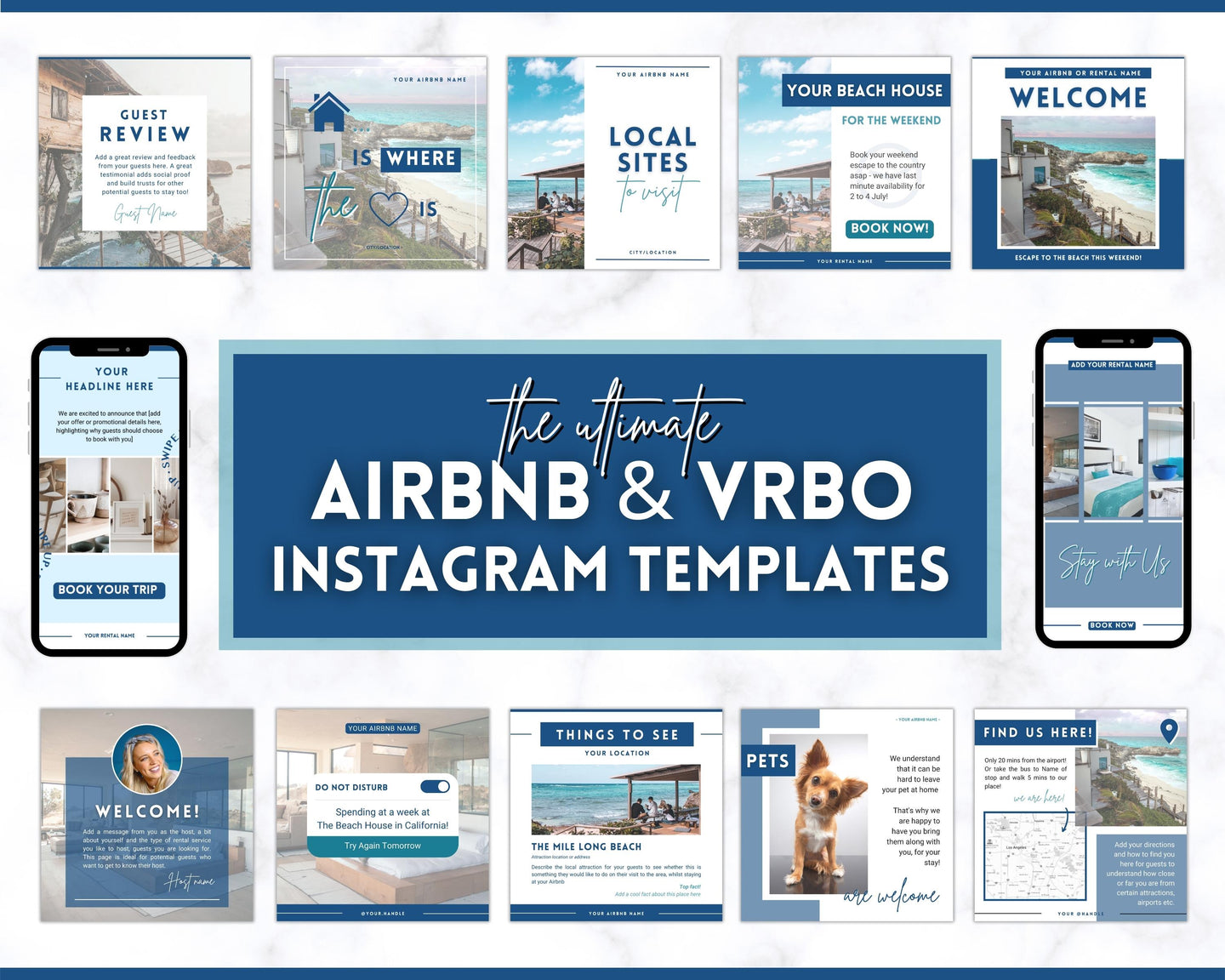 AIRBNB Instagram Templates | Editable Social Media Posts on Canva | Lovelo Navy