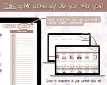 Load image into Gallery viewer, Social Media Content Calendar | Google Sheets Content Planner, Social Media Manager Spreadsheet for Instagram, YouTube, TikTok Influencers | Brown
