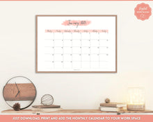 Load image into Gallery viewer, 2023 Monthly Calendar Printable | 12 Month Desk Calendar Planner | Landscape Pink Watercolor
