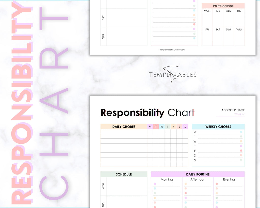 EDITABLE Responsibility Chart | Family Chore Chart & Weekly Routine