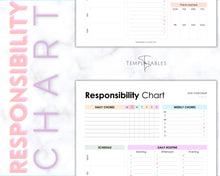 Load image into Gallery viewer, EDITABLE Responsibility Chart | Family Chore Chart, Weekly Adult Routine &amp; Reward Chart for Kids | Rainbow
