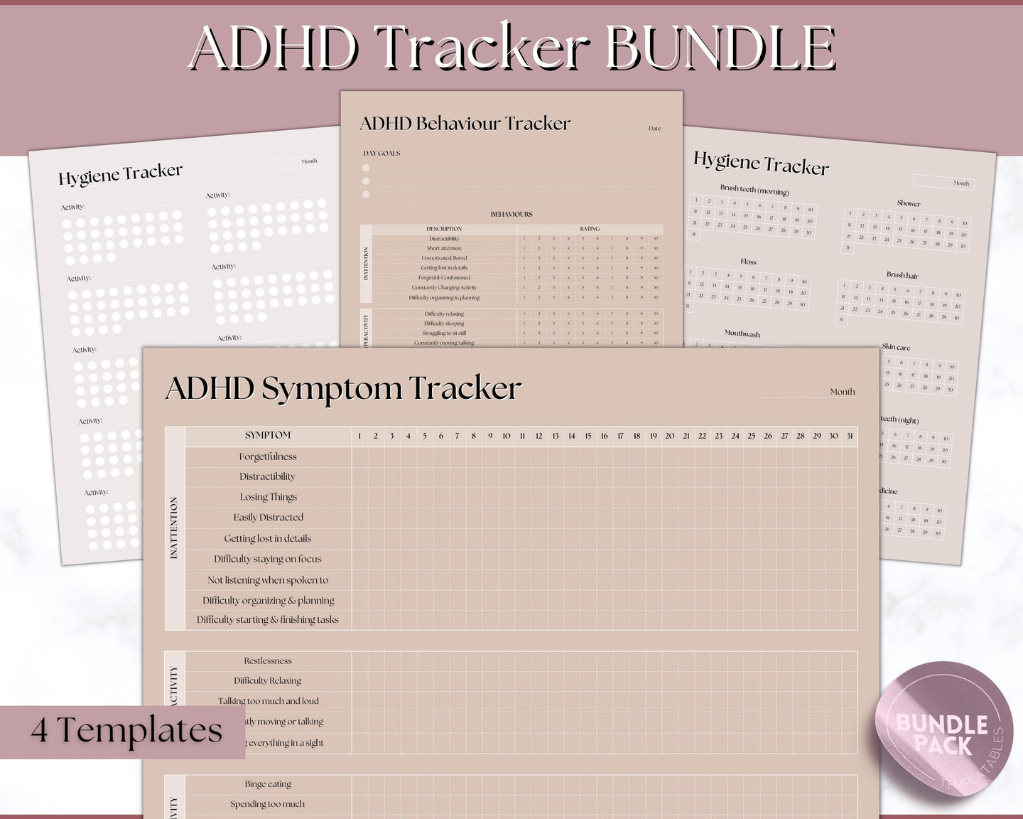 ADHD Symptom Tracker, Behavior & Hygiene Tracker BUNDLE | Lux