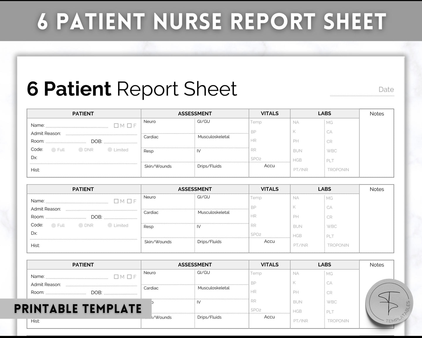 6 Patient Nurse Report Sheet to Organize your Shifts | Mono 6-patient-nurse-report-sheet-to-organize-your-shifts-mono