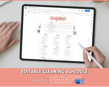 Load image into Gallery viewer, Editable House Shape Cleaning Schedule &amp; Housekeeping Checklist for House Chores | Pink Watercolor
