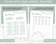 Load image into Gallery viewer, Annual Budget Tracker | Bill, Expenses, Income &amp; Savings Tracker | Green Eucalyptus
