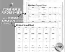 Load image into Gallery viewer, 6 Patient Nurse Report Sheet to Organize your Shifts | Nurse Brain Sheet, ICU Nurse Report Patient Assessment Template | Mono
