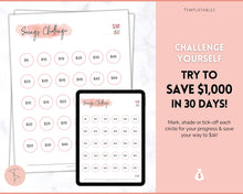 Load image into Gallery viewer, 1000 Savings Challenge, 1k Saving Tracker Printable | 30 day, Cash Envelopes to Save Money &amp; Budget | Pink
