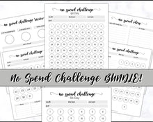 Load image into Gallery viewer, No Spend Challenge BUNDLE | Printable 30 day, 60 day, 90 day Savings Challenge &amp; Monthly Spending Tracker | Mono Swash
