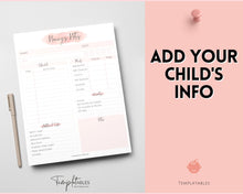 Load image into Gallery viewer, Nanny Schedule, Notes &amp; Report Template for Baby | Babysitter Info Hiring Guide, Nanny Checklist &amp; Planner, Baby Daily Log | Pink Watercolor
