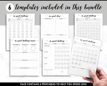 Load image into Gallery viewer, No Spend Challenge BUNDLE | Printable 30 day, 60 day, 90 day Savings Challenge &amp; Monthly Spending Tracker | Mono Swash
