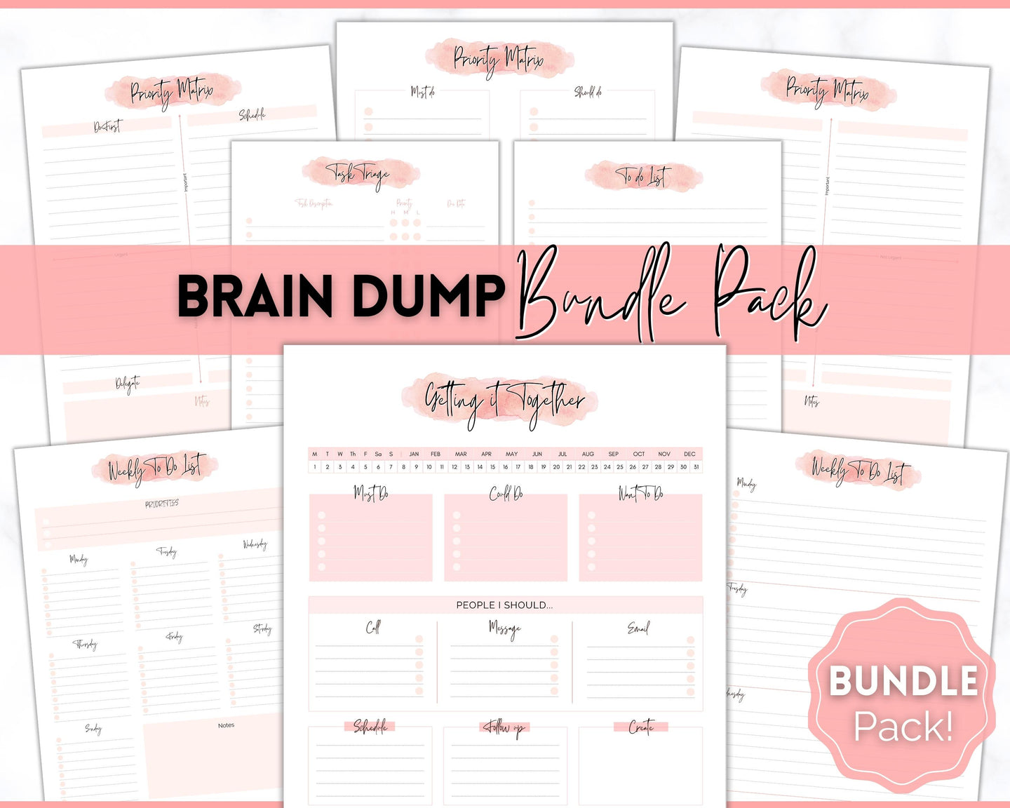 EDITABLE Brain Dump Template BUNDLE ADHD Daily Planner