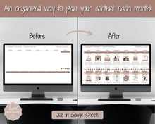 Load image into Gallery viewer, Social Media Content Calendar | Google Sheets Content Planner, Social Media Manager Spreadsheet for Instagram, YouTube, TikTok Influencers | Brown
