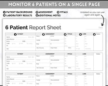Load image into Gallery viewer, 6 Patient Nurse Report Sheet to Organize your Shifts | Nurse Brain Sheet, ICU Nurse Report Patient Assessment Template | Mono
