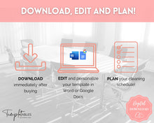 Load image into Gallery viewer, Editable House Shape Cleaning Schedule &amp; Housekeeping Checklist for House Chores | Pink Watercolor
