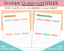 Load image into Gallery viewer, FREE - Grocery List Printable, Weekly Shopping List, Meal Planner Checklist, Kitchen Organization Template | Colorful Sky
