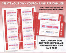 Load image into Gallery viewer, Naughty Sex Coupons for Valentines | Sexy Couples Coupon Book for Him &amp; Her | Personalized Kinky Valentines, Birthday, Anniversary Gifts | Red
