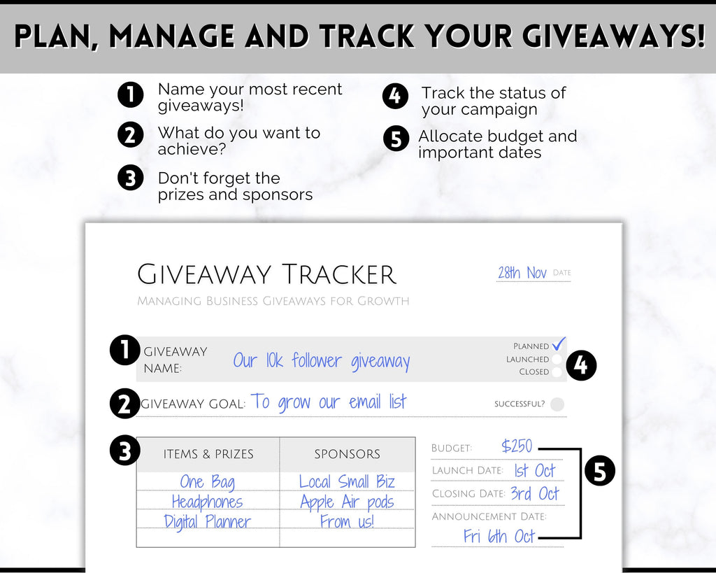 Giveaway Template Tracker Printable