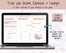 Load image into Gallery viewer, Simple Budget Planner Spreadsheet | Google Sheets Automated Monthly Finance &amp; Expenses Spreadsheet | Brown
