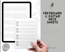 Load image into Gallery viewer, Guitar Practice Sheet BUNDLE | Printable Blank Guitar Chord Sheets, Fretboard, Tab Paper, Sheet Music, Tablature Chart
