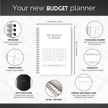 Load image into Gallery viewer, Budget Planner &amp; Monthly Bill Organizer | Finance Budget Planner, Financial Savings, Debt, Income, Expenses, Spending &amp; Bill Trackers | A5 Mono
