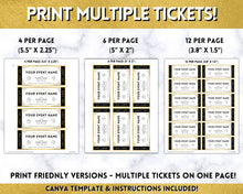 Load image into Gallery viewer, EDITABLE Event Ticket Gift Template | DIY Templates for Concerts, Theatre Shows, Surprise Gifts &amp; Special Occassions | Gold
