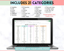 Load image into Gallery viewer, Editable Keto Food and Snack List | Low Carb Digital Grocery List Printable, Shopping List and Meal Planner Journal | Pastel Rainbow
