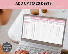 Load image into Gallery viewer, Dave Ramsey Debt Snowball Calculator | Google Sheets Debt Payoff Automated Tracker Template | Budget Planner Spreadsheet | Pink
