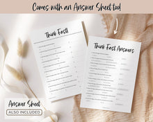 Load image into Gallery viewer, Think Fast Baby Shower Game Printable | Trivia Activity for Woodland, Boho, Neutral Theme Baby Showers
