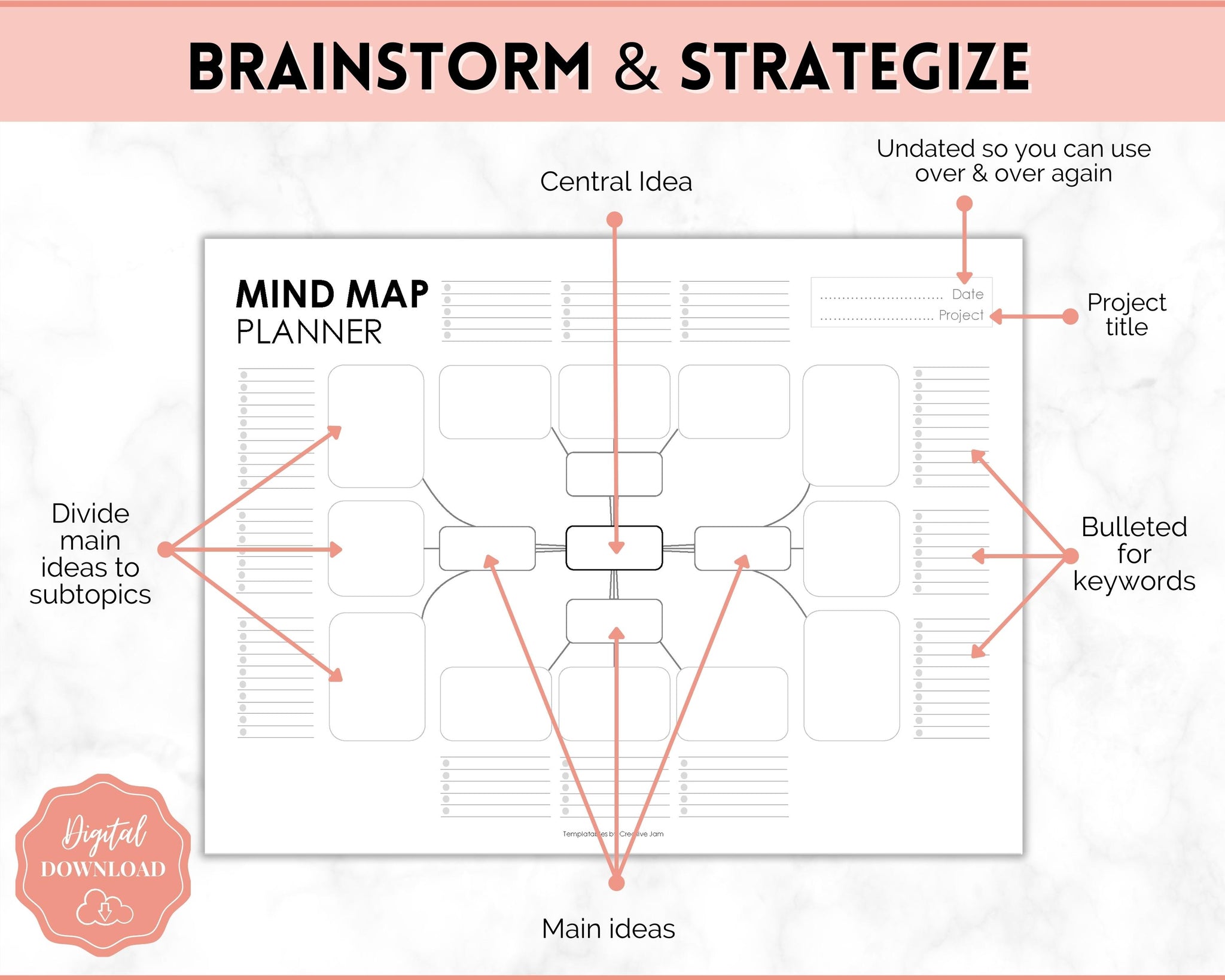 Mind Map Printable Templates Brain Dump Amp Brainstorm Study Guide