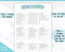 Load image into Gallery viewer, EDITABLE Cleaning Planner, Cleaning Checklist &amp; Cleaning Schedule | Weekly House Chores, Clean Home Routine, Monthly Cleaning List | Blue
