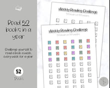 Load image into Gallery viewer, Book Reading Challenge BUNDLE | 52 Weeks, 100 Book Reading Log Printable Planner | Sky Mono
