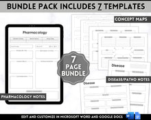 Load image into Gallery viewer, Nurse Student Notes Study Guide Bundle | Concept Map, Disease Template, Pharmacology, Pathophysiology, Med Surg, Drug Card | Pink &amp; Mono
