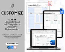 Load image into Gallery viewer, EDITABLE Responsibility Chart | Family Chore Chart, Weekly Adult Routine &amp; Reward Chart for Kids | Mono
