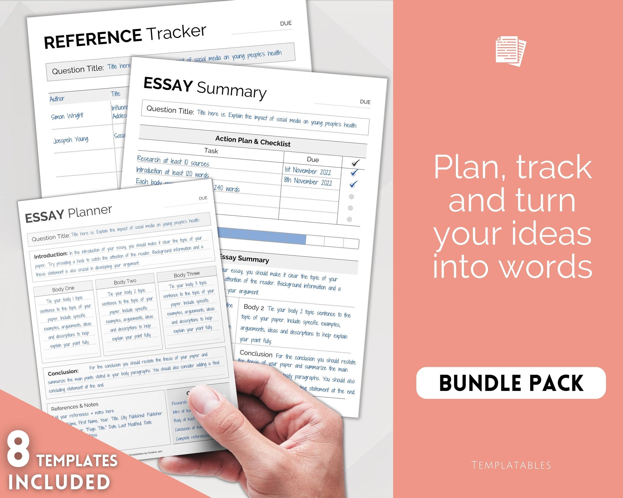 Essay Assignment Pattern Video Essay Planner Printable BUNDLE for Students | College Writing Template