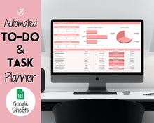 Load image into Gallery viewer, Editable To Do List &amp; Task List Tracker Spreadsheet | Google Sheets, Monthly Calendar Planner | Pink

