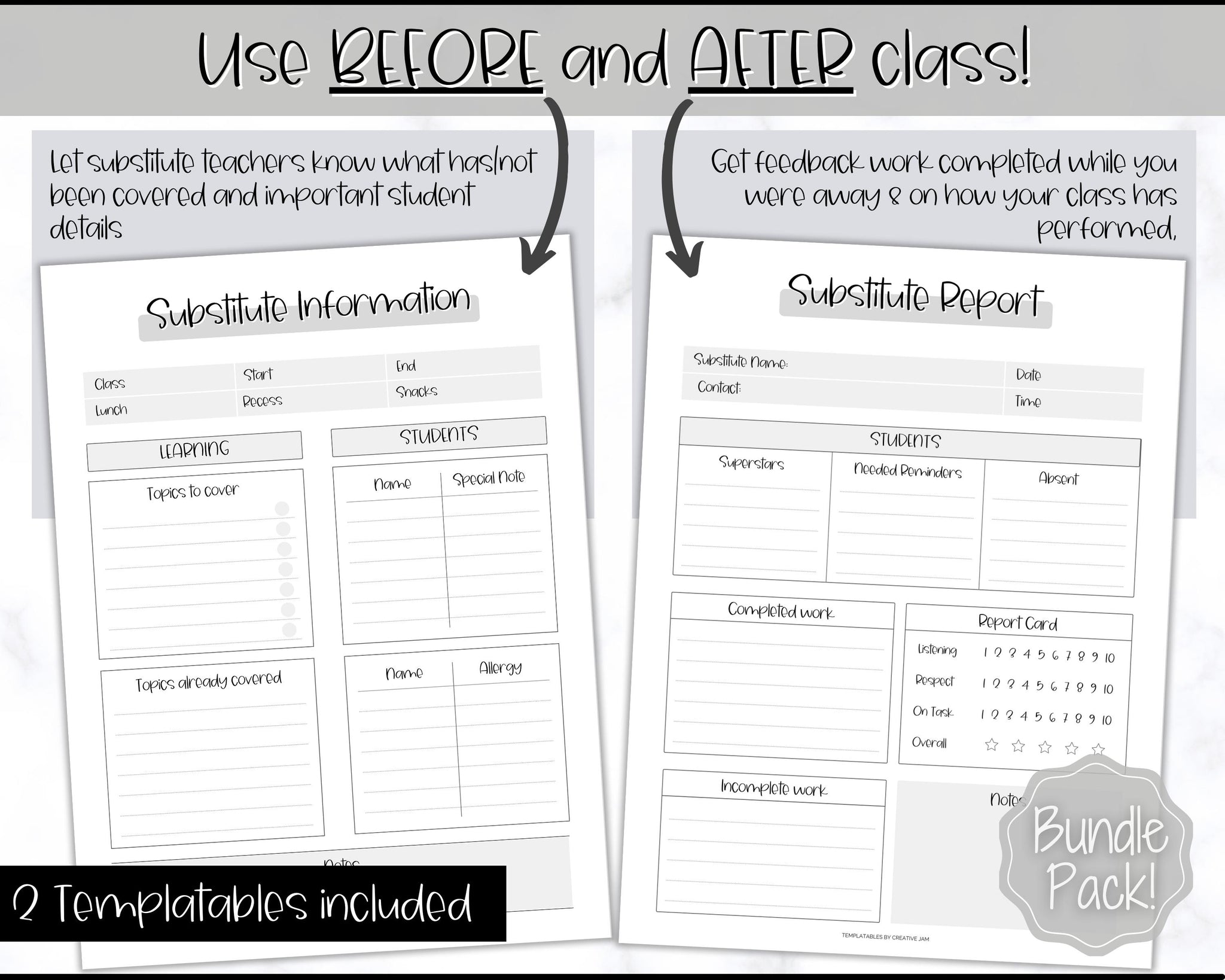 Substitute Teacher Printable Template | Teacher Note Lesson Planner