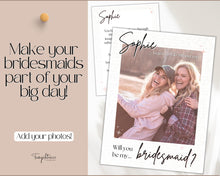 Load image into Gallery viewer, Bridesmaid Proposal Card EDITABLE Template | Add your PHOTO to your Bridesmaid Invite, Bridal Maid of Honor Template | Style 1
