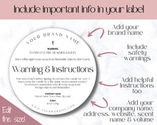 Load image into Gallery viewer, EDITABLE Candle Warning Label Template | Candle Care &amp; Fire Safety Instructions, Round Packaging Label Care Card, Candle Maker Seller | Safira
