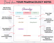 Load image into Gallery viewer, Pharmacology Nursing Template Printable | Pharmacology Study Guide, Notes &amp; Flash Cards | Pastel Rainbow
