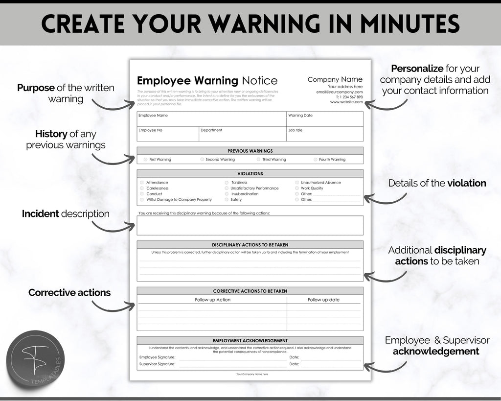 Disciplinary Warning Form Example Employee Disciplinary Form | EDITABLE Employee Warning Notice