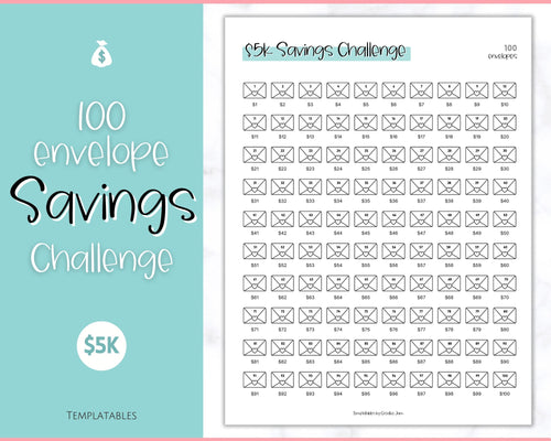 5k Envelope Challenge, 5000 Savings Tracker Printable, 100 Envelopes Save, Budget Cash Envelope, 100 day challenge, Money Saving Finance | Colorful Sky
