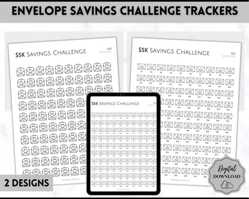 5k Envelope Challenge, 5000 Savings Tracker Printable, 100 Envelopes Save, Budget Cash Envelope, 100 day challenge, Money Saving Finance | Mono