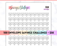 Load image into Gallery viewer, 5k Envelope Challenge, 5000 Savings Tracker Printable, 100 Envelopes Save, Budget Cash Envelope, 100 day challenge, Money Saving Finance | Pastel Rainbow
