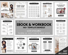 Load image into Gallery viewer, 60+ WORKSHEET Template Bundle! Canva Workbook Templates, eBook, Lead Magnet, Coaches, Opt In, Charts, Checklists, Planners, Webinar, Challenges | Lovelo Mono

